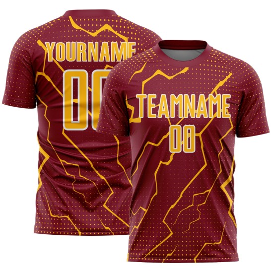 Gold-White Custom Sports Soccer Uniform Crimson Jersey Sublimation Lightning