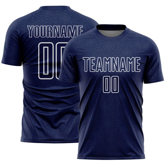 Custom Sports Navy Sublimation Geometric Jersey White Uniform Shape Soccer