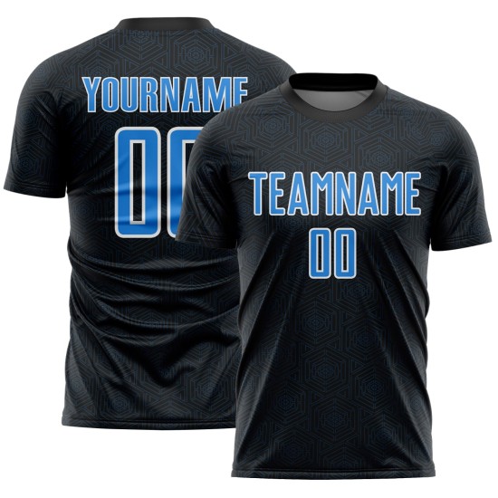 Blue-White Sublimation Powder Soccer Custom Sports Black Shape Geometric Uniform Jersey