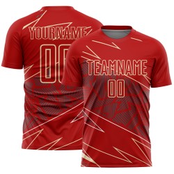 Cream Jersey Soccer Sports Red Sublimation Uniform Lines Custom