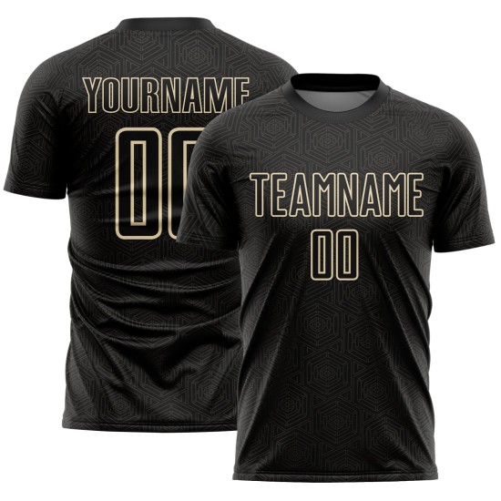 Sublimation Custom Geometric Black Soccer Jersey Shape Sports Uniform Cream