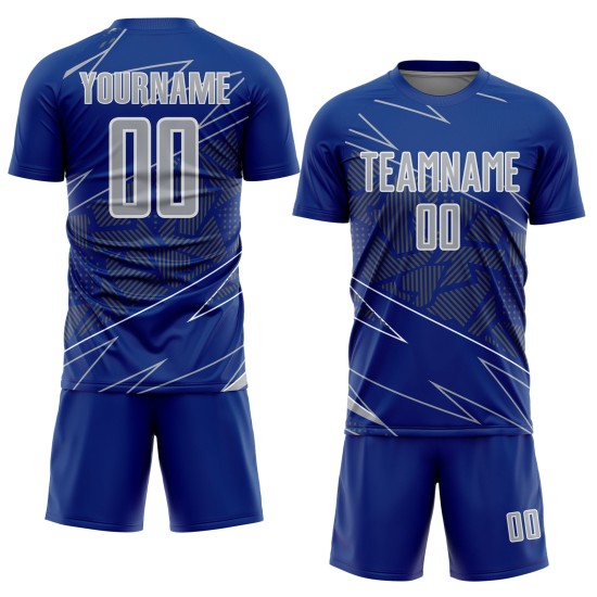 Soccer Uniform Lines Sublimation Sports Gray-White Custom Jersey Royal