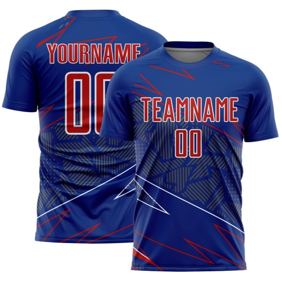 Jersey Custom Soccer Red-White Royal Sports Uniform Lines Sublimation